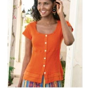 Soft Surroundings Roma Ribbed Tee Top Tiered Ruffle Scoop-Neck medium